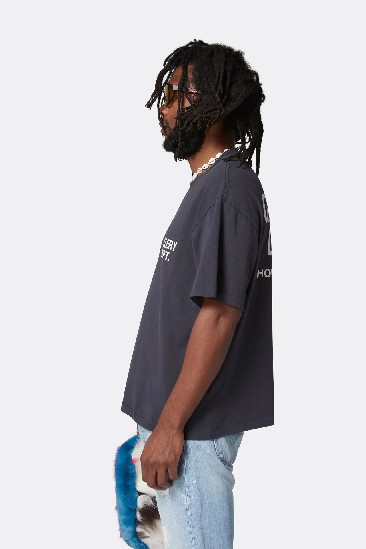 GALLERY DEPT. SOUVENIR TEE Black English LOGO short sleeves, washed black S-XL, classic basic style, washed and distressed, cylindrical seamless linen and cotton fabric, loose fit